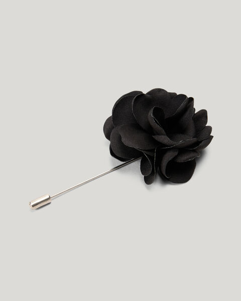 Fabric Flower Lapel Pin, Black, hi-res